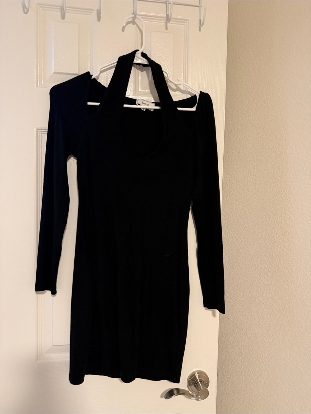 RIHOAS Black Long Sleeve Mini Dress with Halter Detail